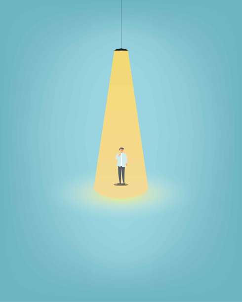 企业招聘和招聘矢量概念与商人站在明黄色聚光灯下。标志着新职业、猎头、就业、新机会。Eps10矢量插图。图片下载