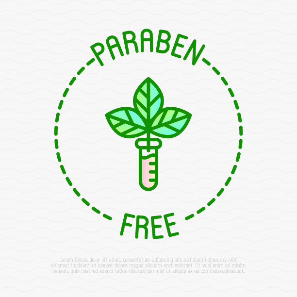 尼泊金免费的迹象。试管中带有叶子的细线图标。象征美容产品。现代向量插图。图片下载