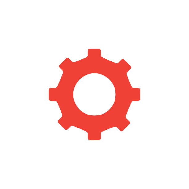 齿轮红色图标上的白色背景。红色平坦风格矢量插图。素材图片