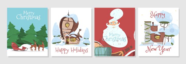 圣诞明信片收藏。新年假期。图片下载