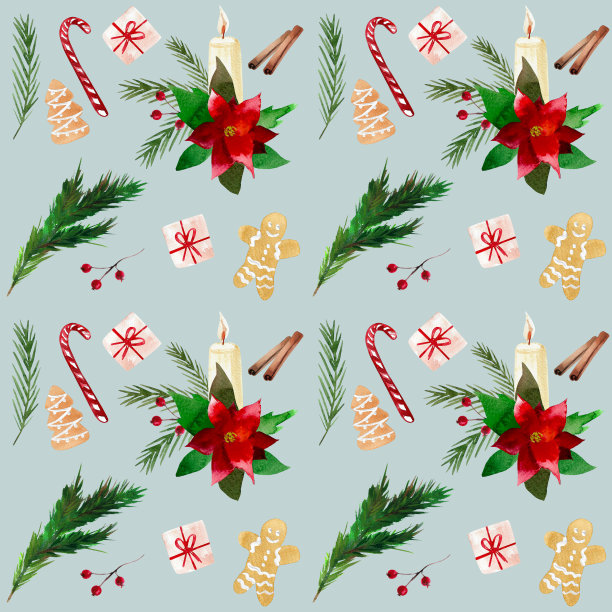 无缝模式水彩圣诞标志上的蓝色背景图片下载