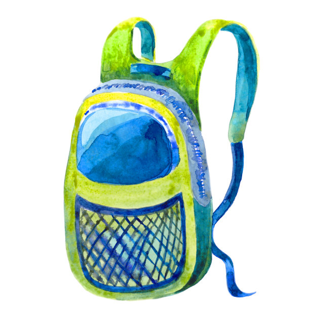 背包旅游学校小。水彩插图图片下载