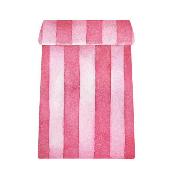 水彩画的封闭站立纸袋与粉红色条纹图案。一个物体，正面。手绘水彩图形绘画，剪纸元素的创意设计。图片下载