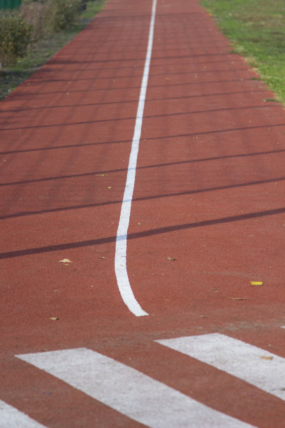 红色的跑道和黄色的叶子图片下载