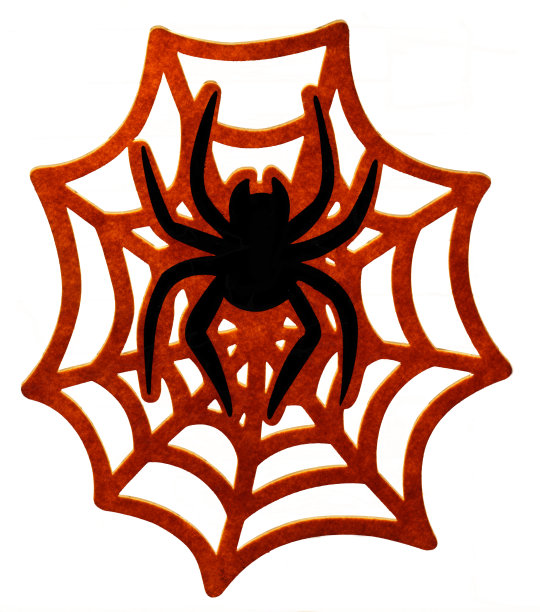 黑蜘蛛在红色的网上孤立在白色的背景图片下载