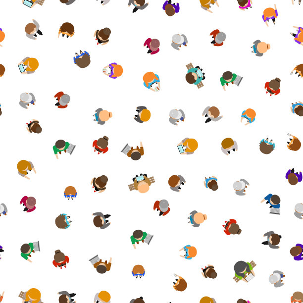 卡通色彩的人站在顶视图无缝模式背景。向量图片下载