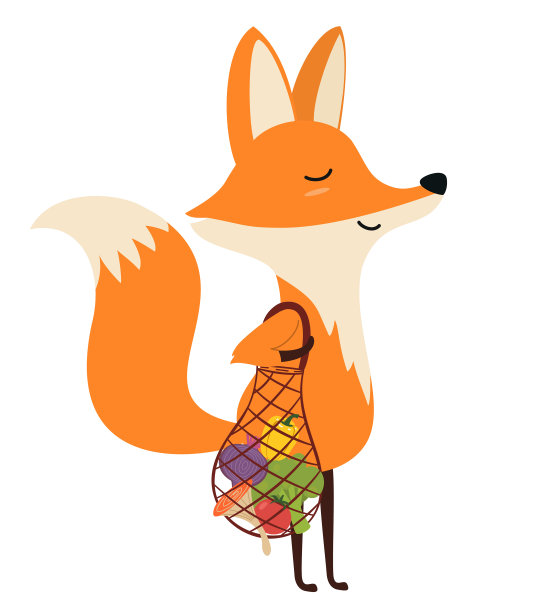 狐狸与网袋孤立的白色背景。地球友好。购物没有浪费。矢量平面设计。图片下载