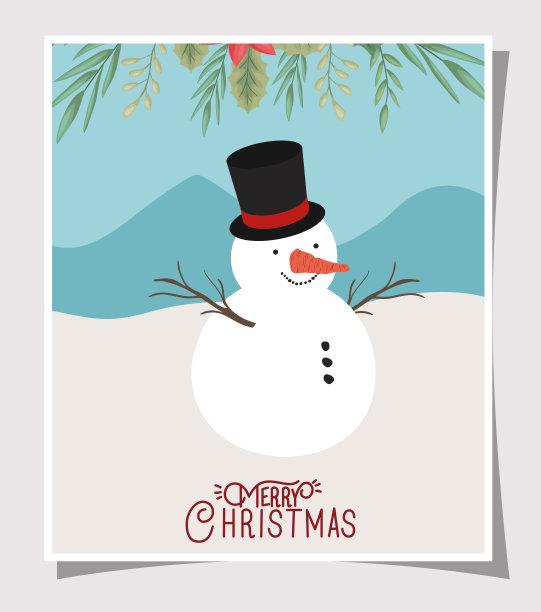 有雪人的圣诞贺卡快乐图片下载