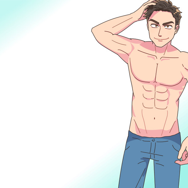 这个年轻人很自信。他是赤膊上阵。以及放置文本的背景。图片下载