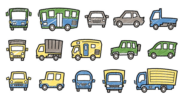 图标画廊的汽车-手写风格线画和涂鸦颜色-弧上版本图片下载