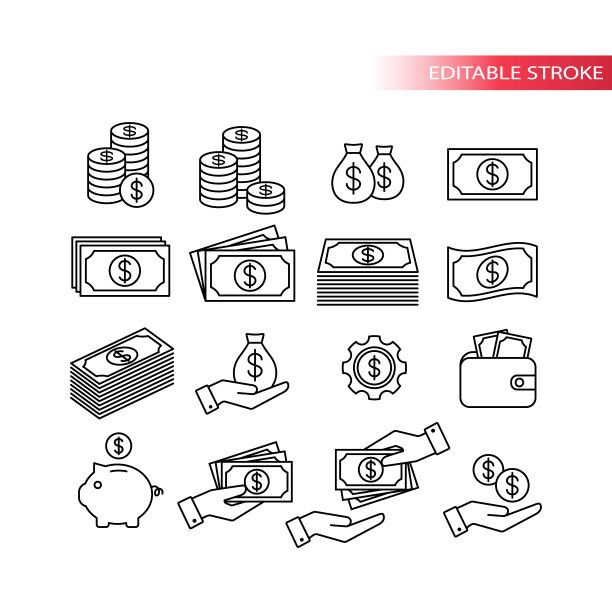 钱、元、财细线向量集。图片下载