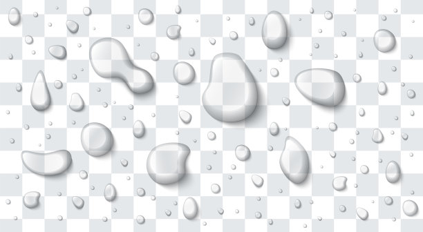 矢量水滴设置在一个透明的背景孤立。现实的例子。纯粹的透明液体。不同的形状。图片下载