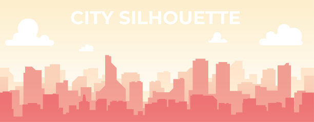 无缝的城市轮廓。城市与建筑。简单的蓝色背景。城市景观。漂亮的模板。多层次的现代城市。平面风格矢量插图。图片下载