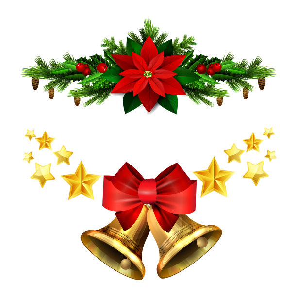 圣诞装饰用冷杉树金色的铃铛图片下载