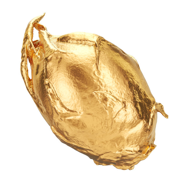 金色火龙果或火龙果，3d渲染孤立在白色背景图片下载