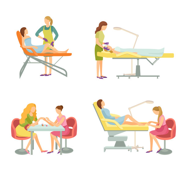 水疗沙龙化妆师和美甲师图标向量图片下载