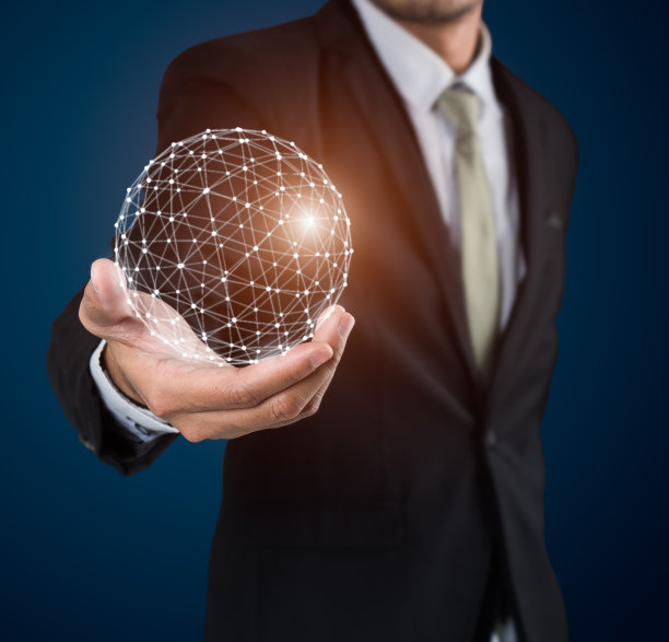 商人持有地球网络接口连接图片下载