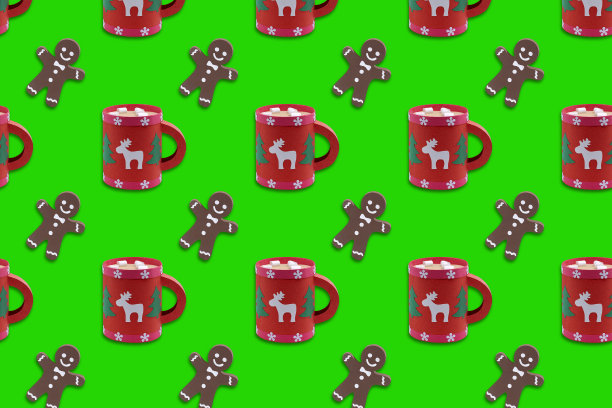 节日背景纸杯和姜饼人图片下载