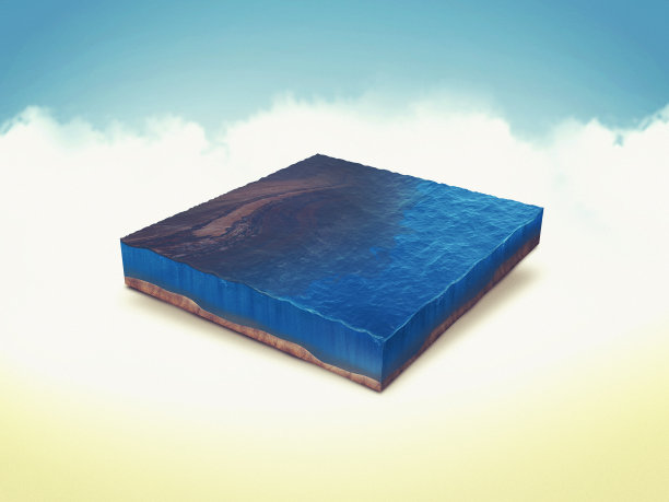 海洋油污，部分清洁海水与浮油隔离。等距3 d演示。图片下载