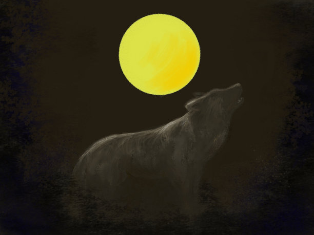 手绘狼在满月嚎叫图片下载