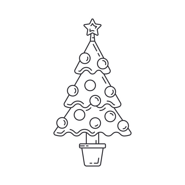 圣诞树，新年线的图标。节日圣诞冬季时尚装饰背景。派对庆典、节日盛事、狂欢派对元素图标。向量的线性设计。说明的对象。图片下载