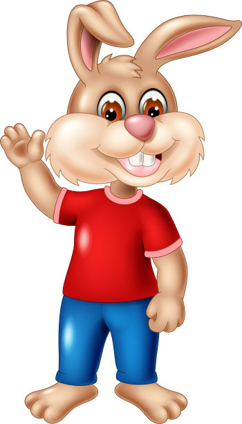可爱的棕色兔子在红色的衬衫和蓝色的裤子卡通图片下载
