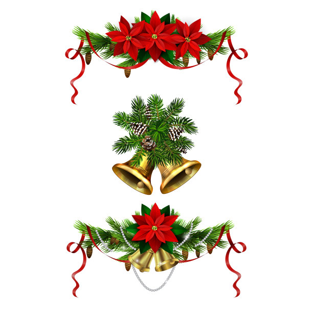 矢量圣诞钟声与圣诞树装饰图片下载