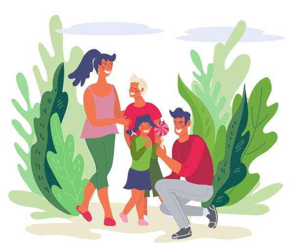 家庭休闲日或周末在游乐园散步——父母和孩子vector图片下载