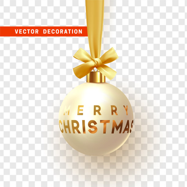 圣诞球挂在带金色蝴蝶结的丝带上。图片下载