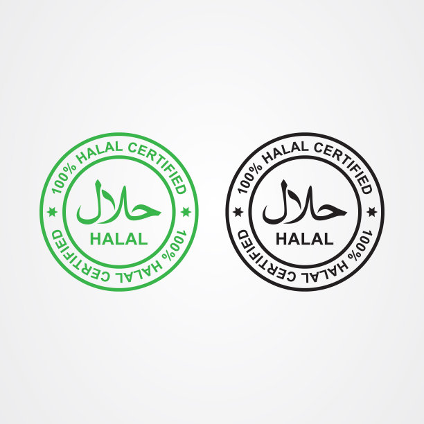清真标志。圆形印章用于清真食品，饮料和产品。矢量插图的颜色风格。图片下载