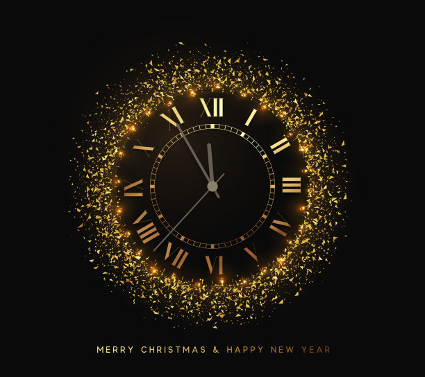 新年闪亮的金钟，五分钟就到午夜了。圣诞快乐图片下载