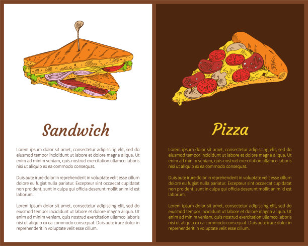 三明治和比萨快餐彩色横幅图片下载
