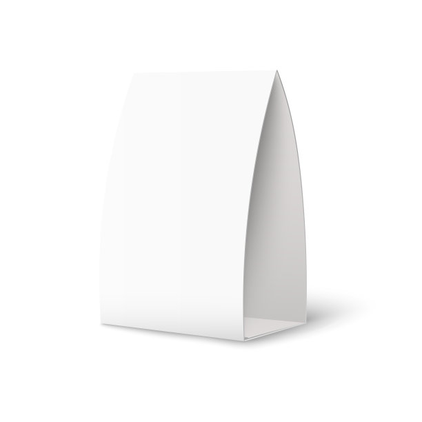逼真的帐篷卡模型-孤立的垂直桌子站宣传册与空白拷贝空间图片下载