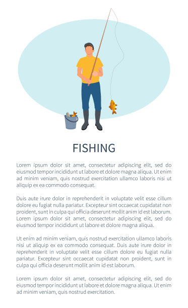 钓鱼渔民与Rod和鱼矢量图标图片下载