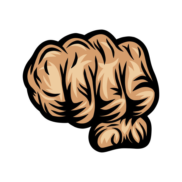 彩色复古复古的人类拳头孤立矢量插图上的白色背景。设计元素。图片下载