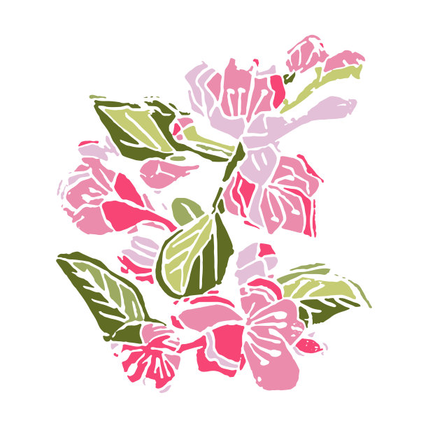 手工制作的麻花与彩色盛开的苹果树的树枝。矢量图图片下载