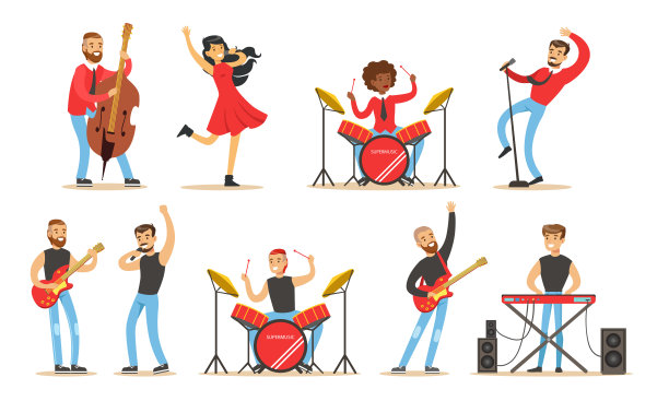 一组摇滚音乐家的图像。矢量图图片下载