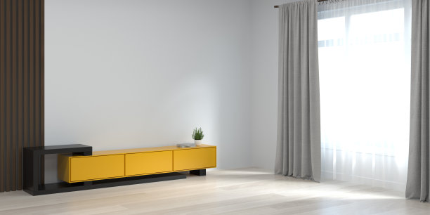 墙面模拟现代电视柜前的空干净墙面3d渲染现代家居设计，最小的模拟元素为平面设计墙面模拟起来图片下载