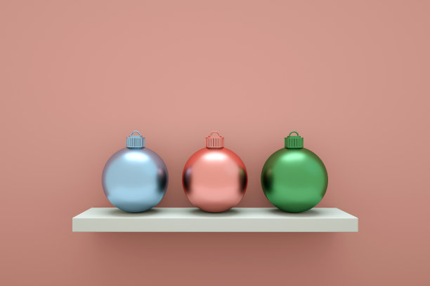 抽象圣诞球最小粉色背景圣诞新年概念。三维渲染图片下载