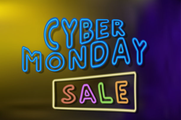 网络星期一销售标志。霓虹大折扣标志。图片下载