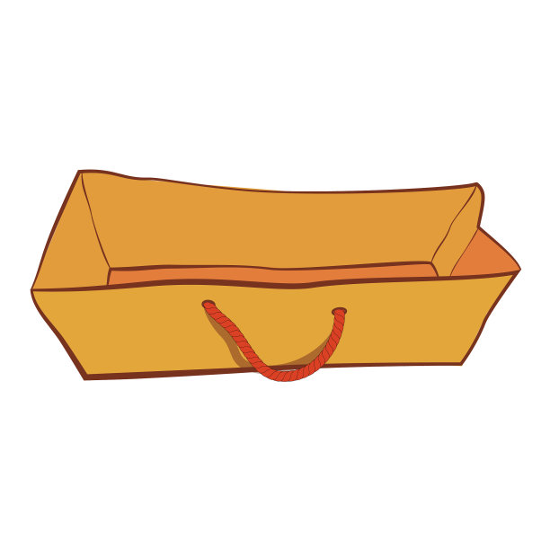 简单向量棕色手画纸袋与红色绳模拟，孤立在白色图片下载