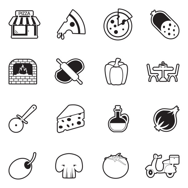 披萨图标，线性填充设计矢量图图片下载
