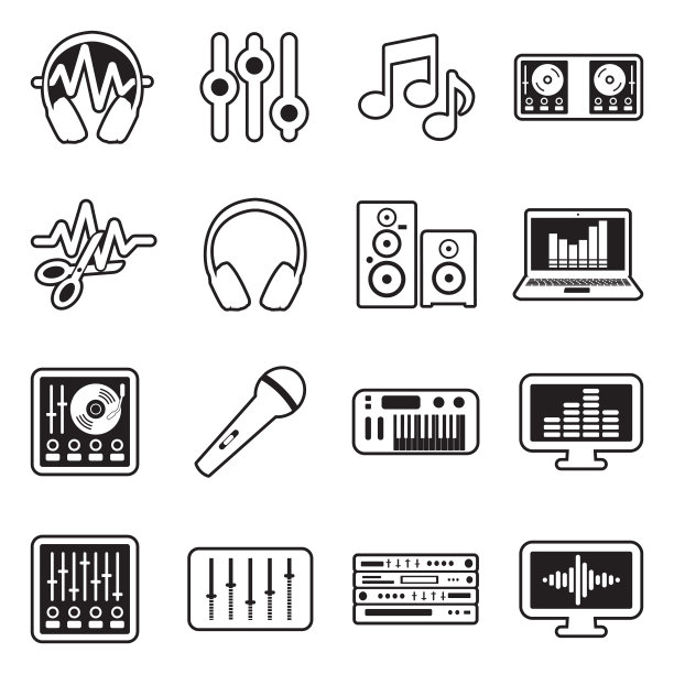 音乐制作图标。线条与填充设计。矢量插图。图片下载