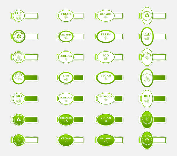 一套生态绿色图标。自然生态标签。生态生物贴纸设计。有机标识模板图片下载