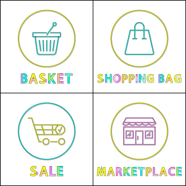 购物袋和购物篮，市场促销卡图片下载