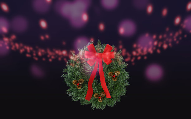 圣诞背景与圣诞花环在紫色和红色图片下载