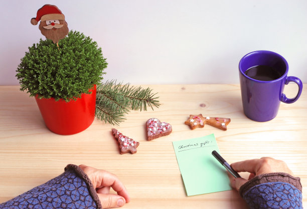 正在写圣诞礼物清单的女人的手图片下载