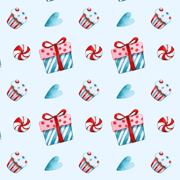 蓝色圣诞图案的礼物和糖果图片下载