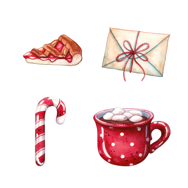 信，拐杖糖，一大杯热巧克力和派图片下载