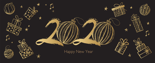 2020年春节快乐。手绘插图图片下载